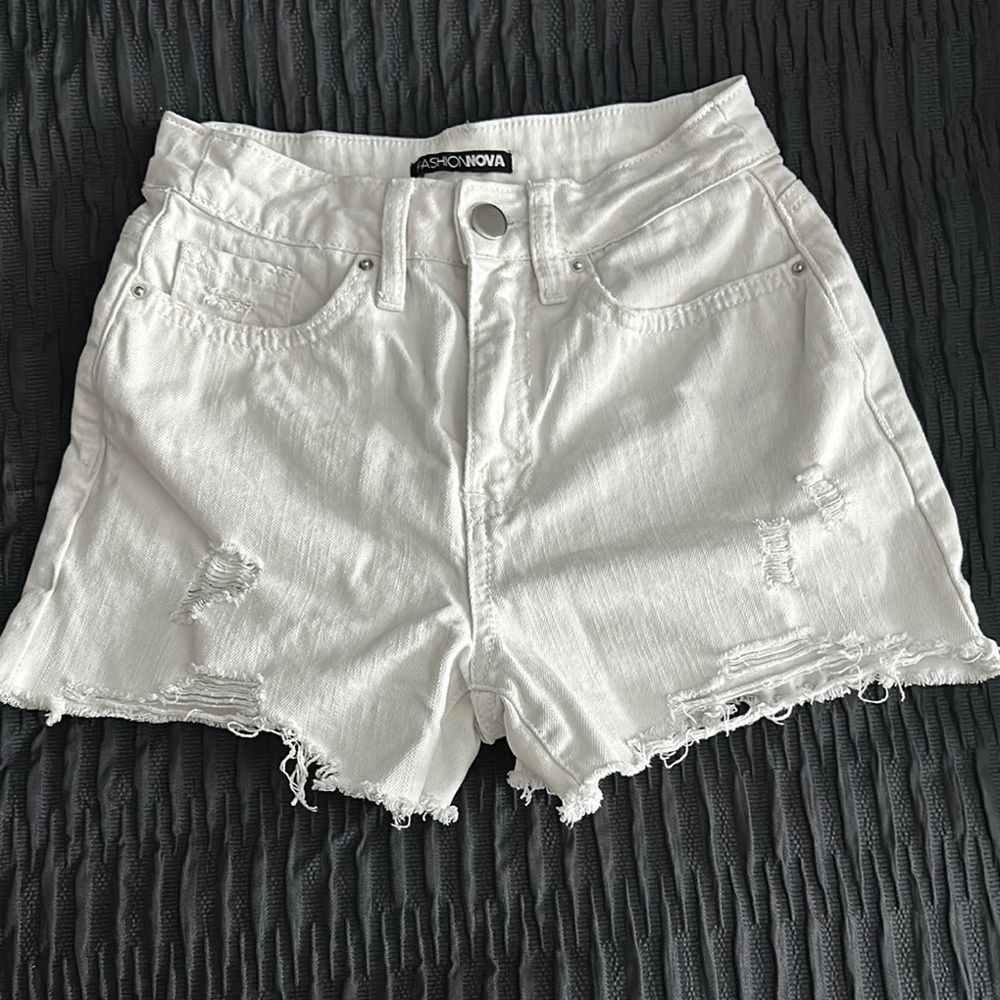 Fashion Nova White Distressed Women Shorts